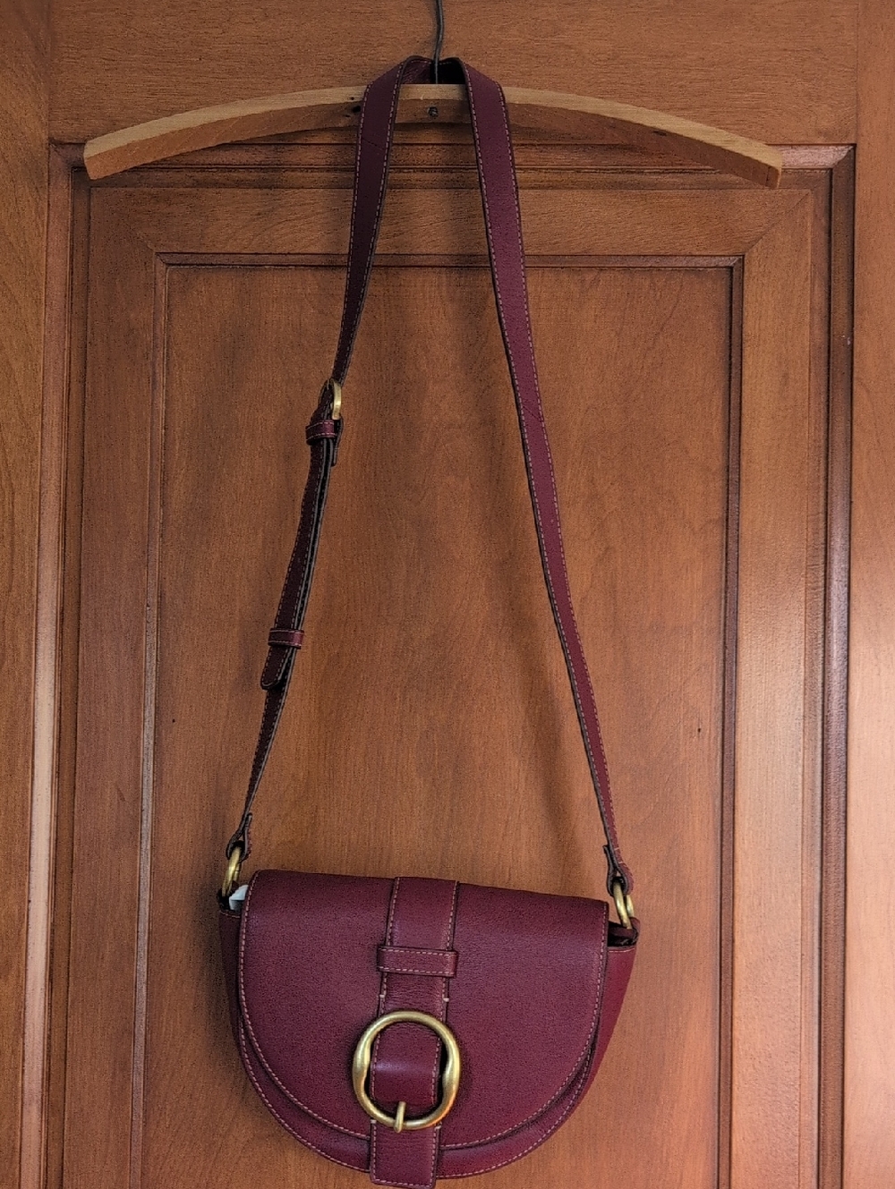 Lucky Brand Burgundy Crossbody Saddle Bag with Gold Ring